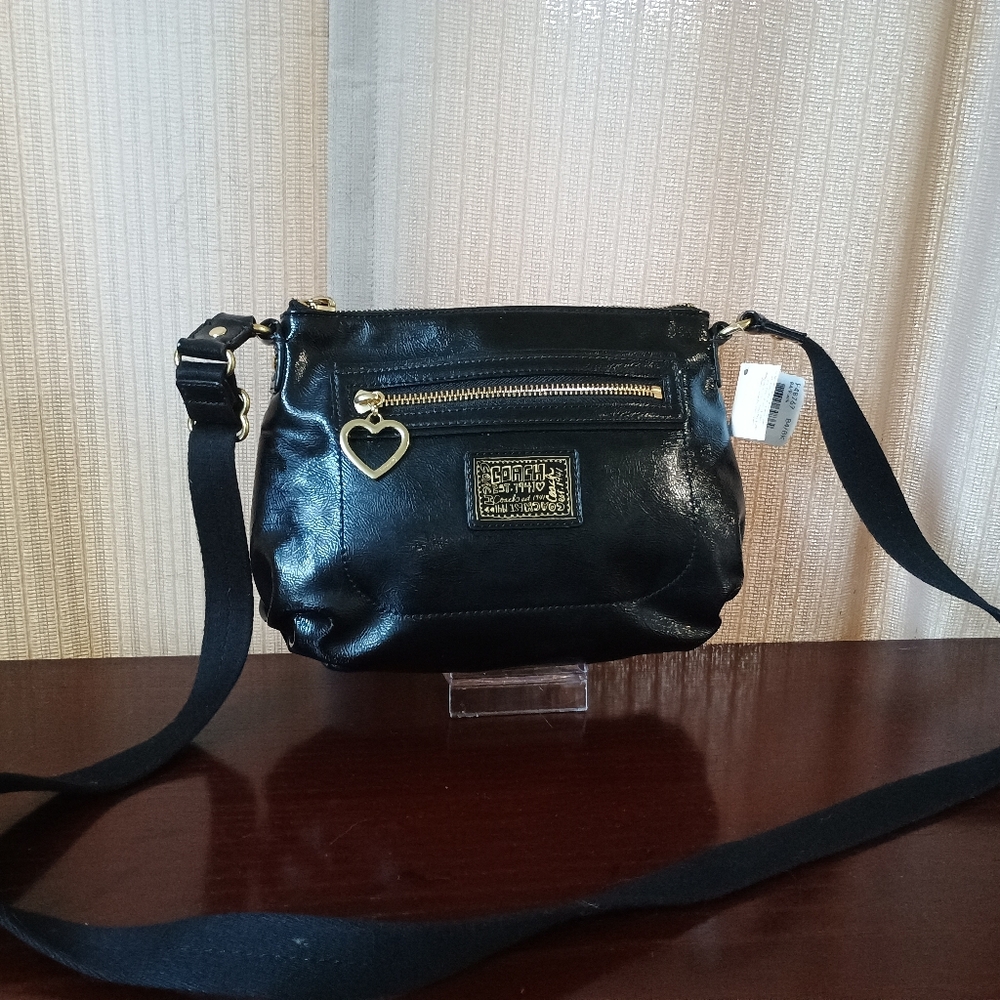 Coach Poppy Black Patent Leather Shoulder Bag NWT